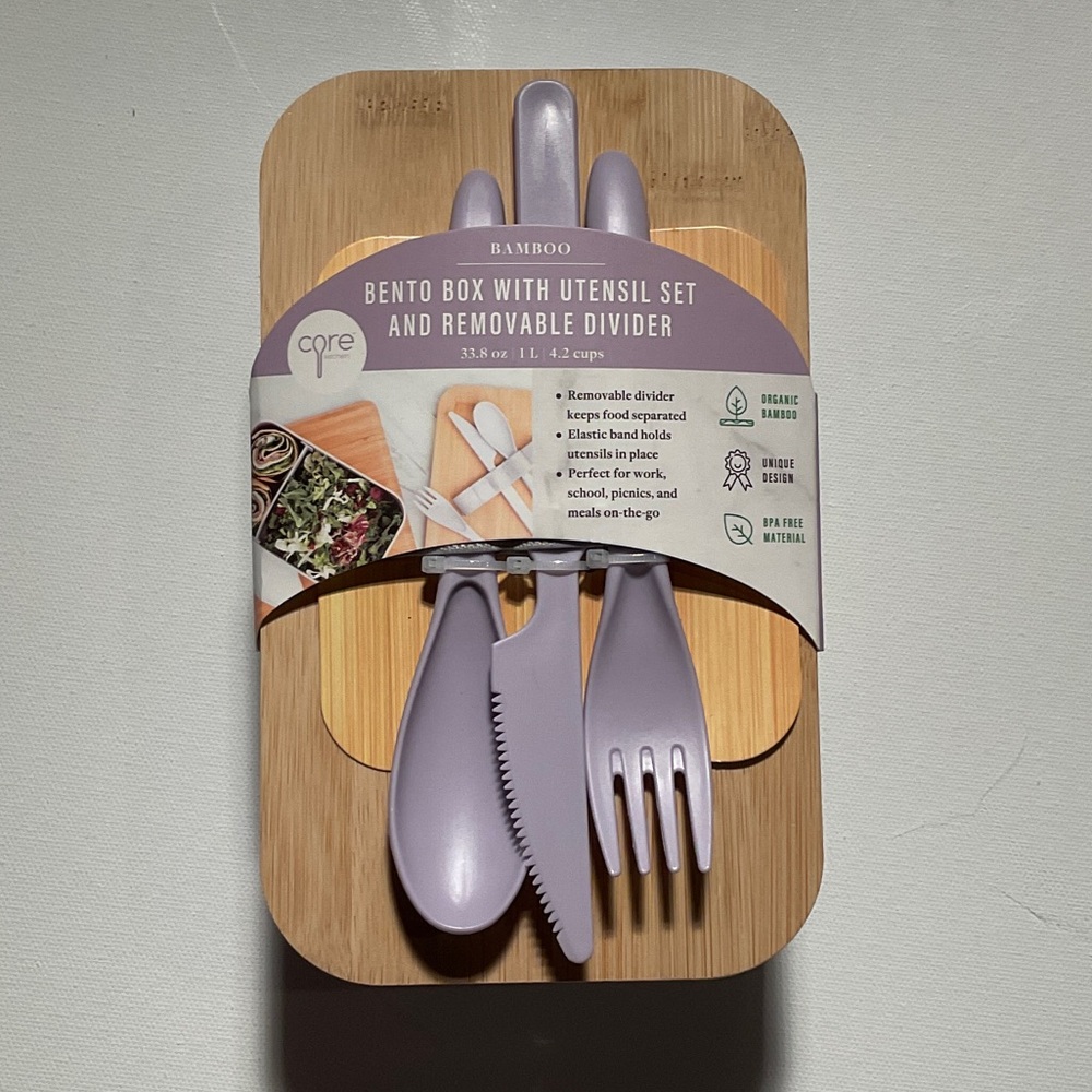 BAMBOO Natural Bento Box with Lavender Utensils